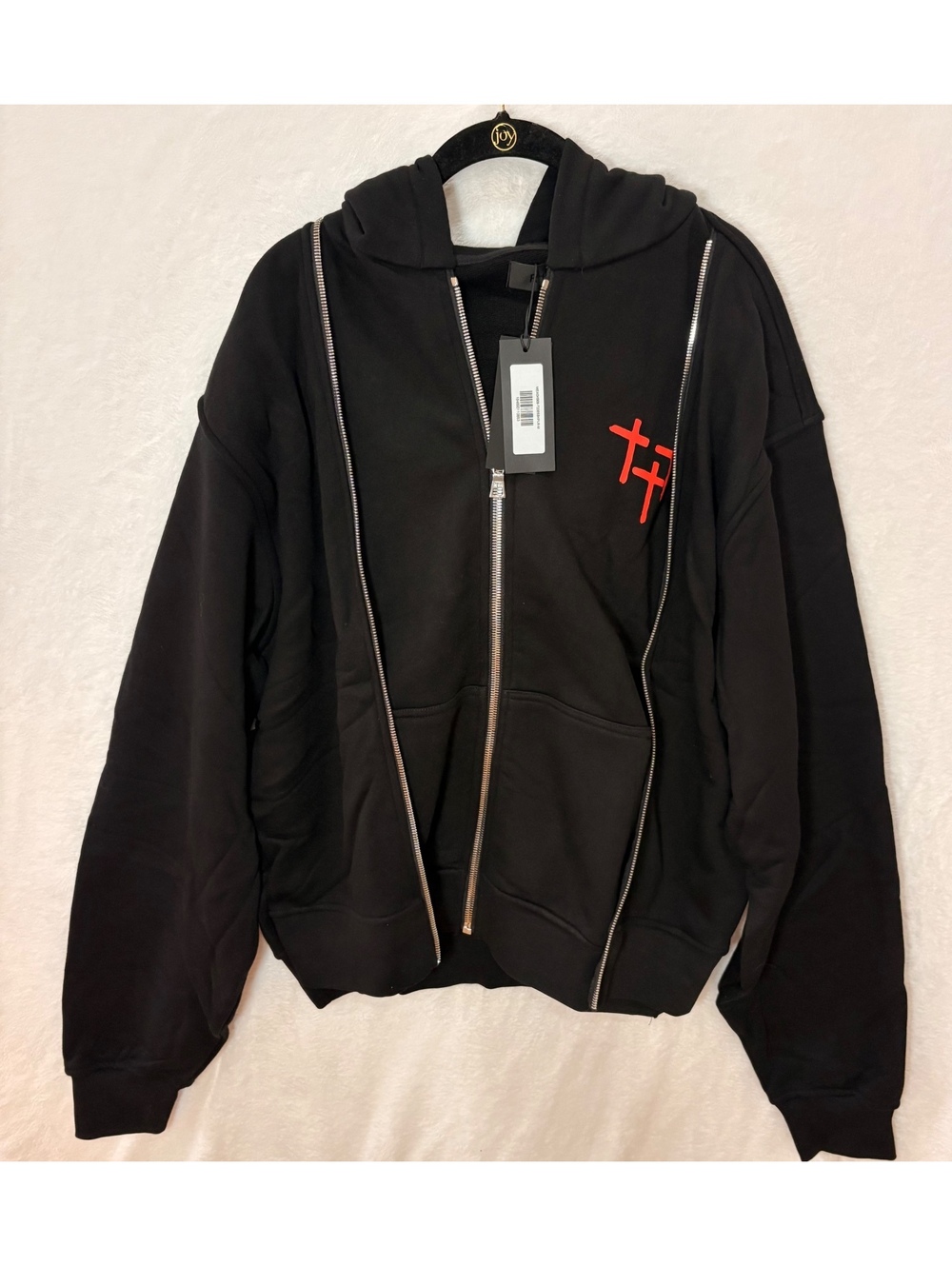 RTA Ren Layered Zip Up Hoodie Black Planetary Men’s Medium NWT Red Logo Graphics